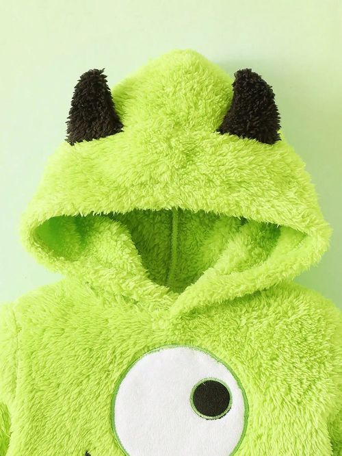 Baby Monster Plush Jumpsuit Embroidered Demon Ear Hood Hat Cute Infant Romper UK — image 3