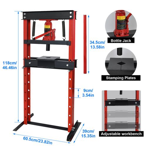 12 Ton Hydraulic Bench Press Heavy Duty Plates Workshop Garage Bearing Machine — image 6