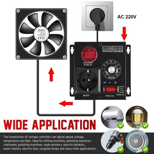 AC 220V 4000W SCR Variable Voltage Regulator Speed Motor Fan Control Controller