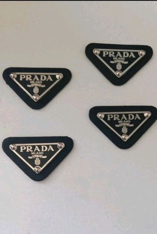 4 x Prada Logo Triangle Black and Silver Button Pendant clothing emblem