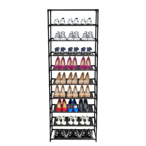 10-Tier Stackable Shoe Rack Storage Shelves, Stainless Steel Frame