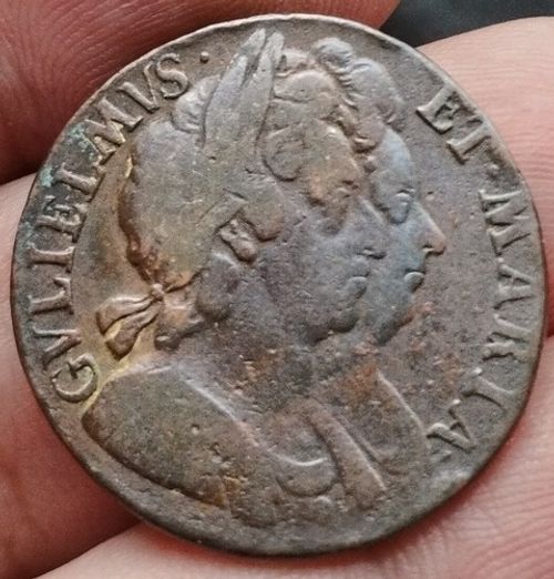 1694 William &Mary Halfpenny  copper coin-S3452-Nice collectable grade. Nice!!