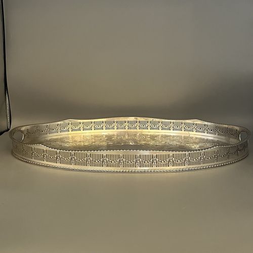 LARGE Vintage Silver Plated Gallery Tray Handles Viners Butler Serving Cocktail — image 7