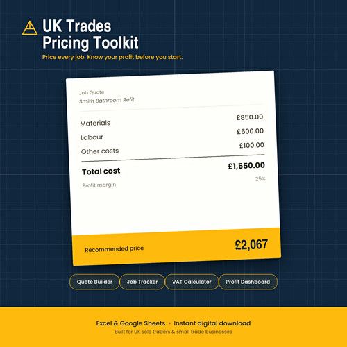 UK Trades Job Pricing & Profit Calculator Spreadsheet – Excel/Google Sheets