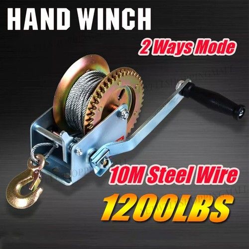 Hand Winch + 10m Steel Cable + Hook 1200lb Manual Boat Marine Trailer Car Puller