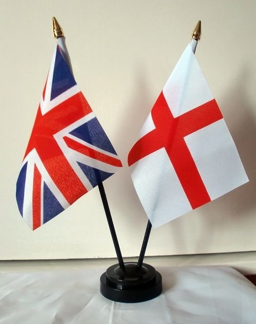 UNION JACK & ST GEORGE ENGLAND friendship table flag set WITH flags and base UK — image 1