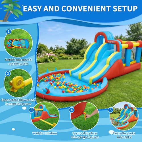 Kids Water Park Swimming Pool Above Ground 8-in-1 Slides Climbing Durable Oxford — image 2