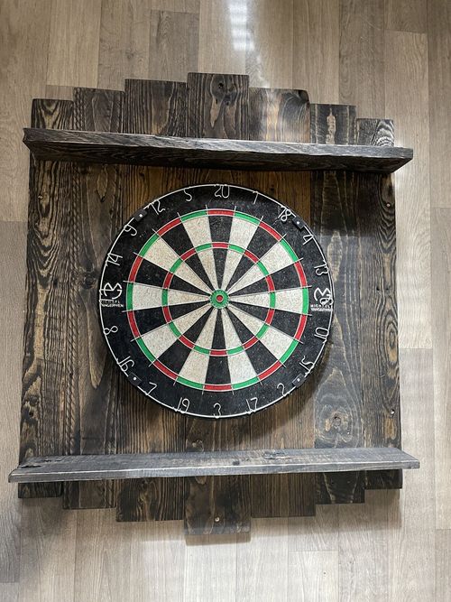 Handmade dark stain Rustic Dartboard Surround Wooden Solid  Shelves Dart Board — image 9