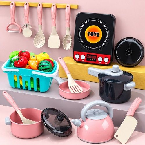 28Pcs Kids Play Kitchen Toy Childrens Cooking Utensils Pots Pans Accessories Set