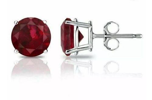 4 Ct Round Cut Lab Created Red Ruby Stud Earrings 14K White Gold 7mm Push Back — image 7