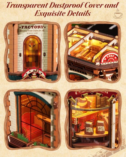 ROKR Dream Coffee Factory 3D Puzzle Building Toys Music Box Wooden Kids Gift — image 8