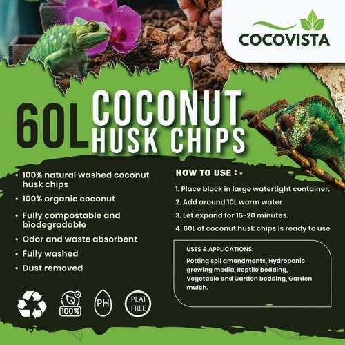 60L Coconut husk chips Blocks | Peat-Free Natural |Growing Media | Mulch Blocks|