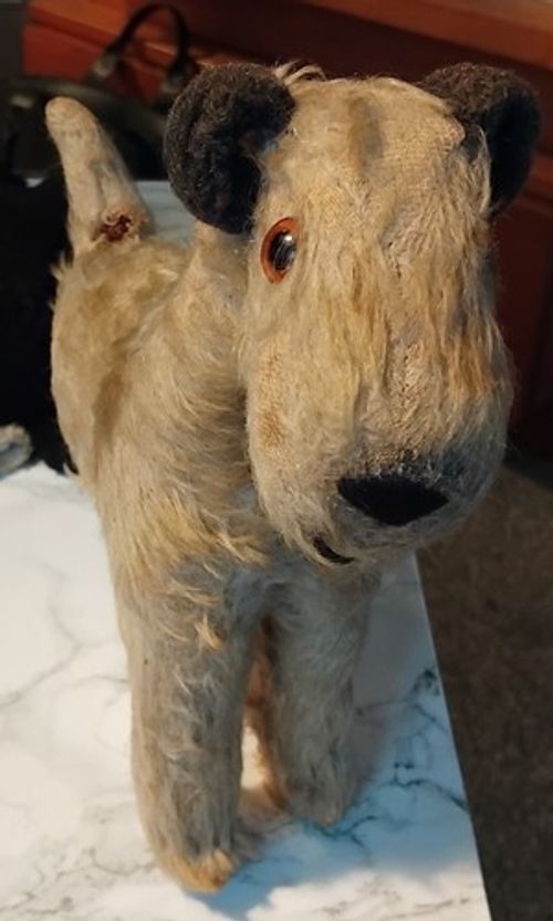 Antique Steiff?  Terrier  22cm dog vintage mohair straw some damage