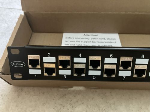 24 Port Rack Mount RJ45 CAT6A SHIELDED Through Coupler Patch Panel with Back Bar — image 2