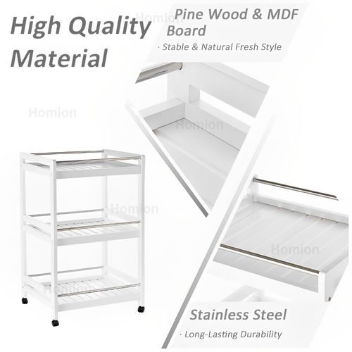 3-Tier Wooden Trolley on Wheels Kitchen Storage Serving Rolling Cart Steel Bars — image 7