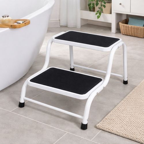 Caravan Double Step Stool Steel Non Slip Rubber Mobility Support Tread Safety — image 1