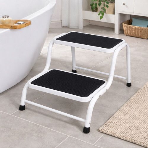 Caravan Double Step Stool Steel Non Slip Rubber Mobility Support Tread Safety