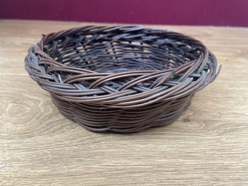 Vintage Woven Round Wicker Bowl Basket / Hamper / Storage - Brown — image 1