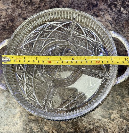 Vintage Mayell England Cut Crystal Divided Serving Dish ELL Silver-plated stand — image 11