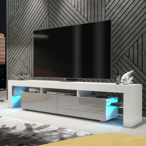 TV Unit TV Stand Cabinet Sideboard White High Gloss LED Storage 200cm Modern