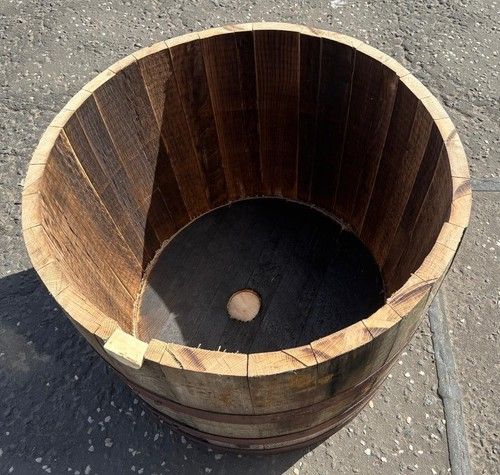 Large Oak Whiskey Barrel Flower Pot Garden Planter Tub Solid Wood Rustic 65cm