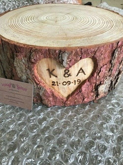 Wooden log cake stand with personalised option, rustic log display cake stand — image 5