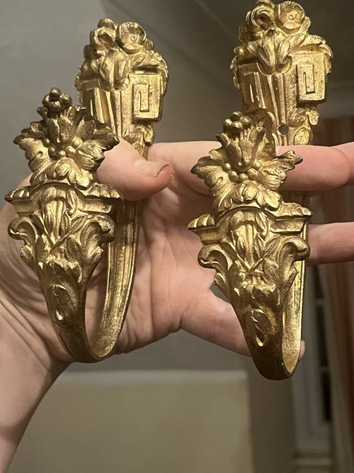 Rare 19thC Maison Christofle Ormolu Gilded Bronze Embrasses Rococo Sash Hooks — image 1