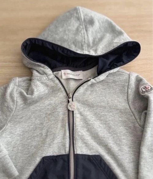 Moncler Baby Hooded Full Zip Knit Cotton Jumper Grey/Navy 6-9 - 9-12 Months — image 2