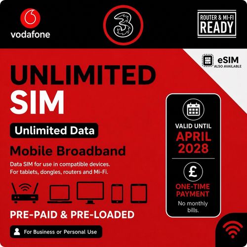 Three - Vodaphone Pre-Loaded Unlimited Data Sim - 5G Mobile | Expiry April 2028 — image 1