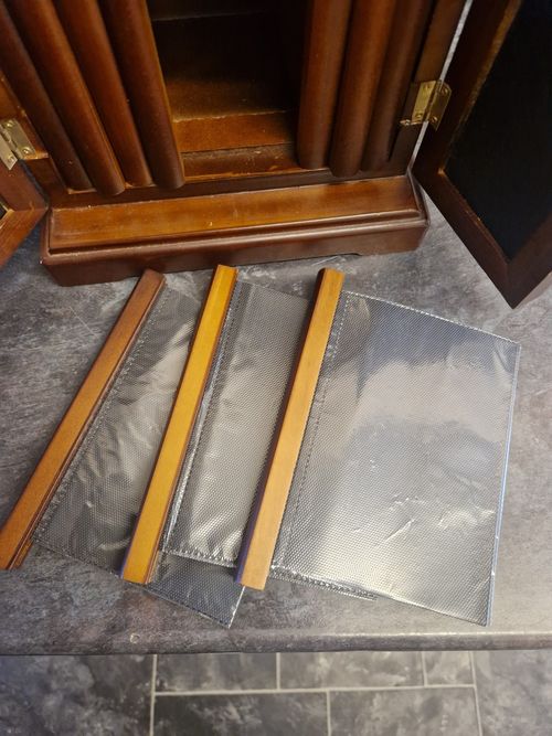 Wooden Photo Storage Box Cabinet, Double Doors, Dividers, Clear Sleeves Brown — image 3