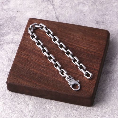Solid 925 Sterling Silver Mens Plain Chain Clasp Cuff Bracelet Full length — image 4