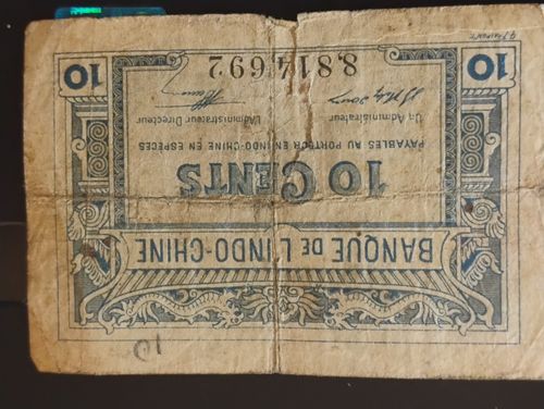 10 cent note from Banque De Lindo-Chine October 1919  *RARE* includes misc. lot — image 2