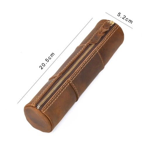 Vintage Leather Pencil Case Zipper Pen Pouch Coin Storage Bag UK