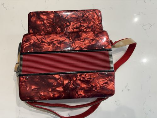 Vintage Delicia Popular C/F Melodeon Button Accordion 21/8 Red + Original Case — image 9