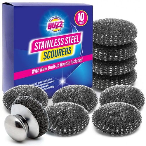 10-30pk Stainless Steel Scourers with Handle Wire Scrubber Kitchen Pan Cleaning