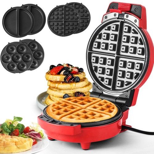 SUPERLEX Mini Waffle Maker 3-in-1 Non-Stick Removable Plates Omelette Maker 600W