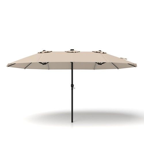 15ft Double-Sided Parasol Large Rectangular Market Umbrella 144 Solar LED Lights