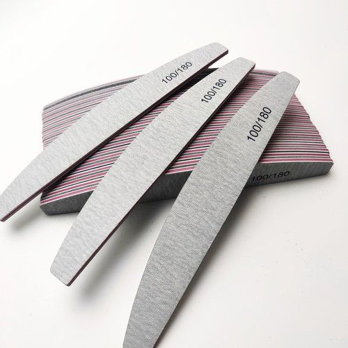 12x Nail Files 100/180 Grit Professional Half Moon Curved Double Sided Nail File
