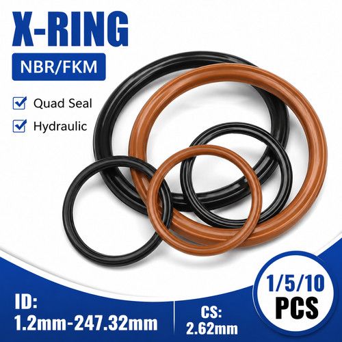 1/5/10x X-Ring NBR/FKM ID：1.2mm-247.32mm | CS：2.62mm – Quad Seal for Hydraulic