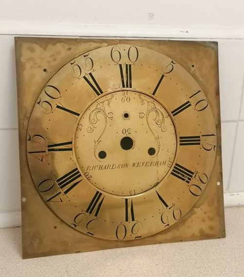 Antique Georgian Brass Grandfather Clock Dial Thomas Richardson Weaverham c.1800