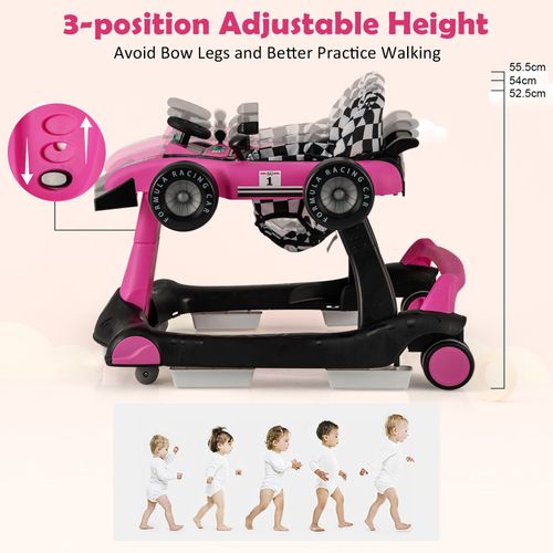 4 in-1 Adjustable Baby Walker Folding Infant Walker Toy Activity Center-Pink — image 5