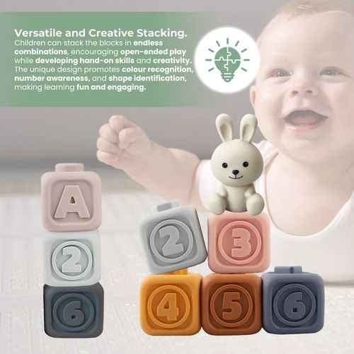 Newborn Baby Teething Toy Silicone Soft Teething 7 Building Blocks Unisex Bunny — image 2