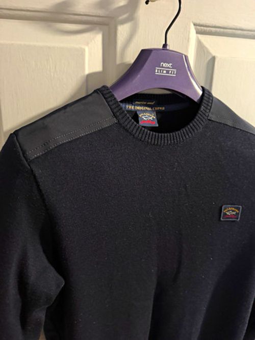 Paul & Shark Black Crew Neck Wool Knit Pullover Jumper Logo, Men's Size M