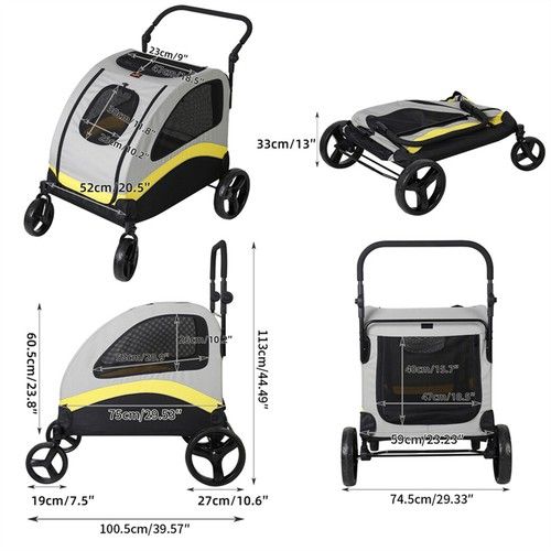 Folding Extra Large Dog Stroller Jogger Pet Pram Waterproof Travel Cart 143 lbs