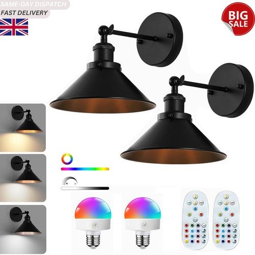 2PCS LED Wall Light Battery Operated Indoor Wall Sconces RGB Dimmable Adjustable