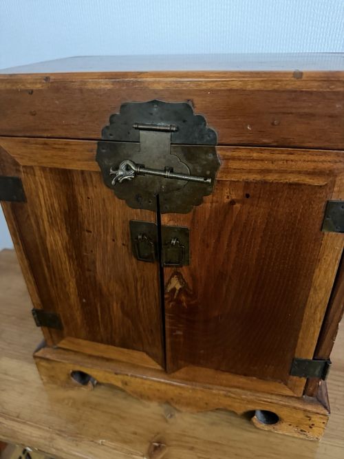Chinese Wooden Storage Cabinet Box Hinged Lid Double Doors Iron Fittings — image 11