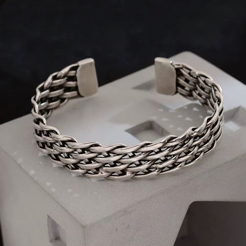 Solid 925 Sterling Silver Mens Heavy Woven Torque Bangle Cuff Bracelet UK NEW — image 5