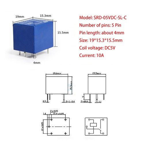 1/2/5/10pcs 5-Pins PCB Mini Power SRD Relay 5VDC 12VDC 24VDC 10AMP