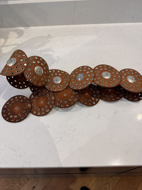 Vtg Moroccan Leather Disc Belt Boho Concho Medallion Statement Western 106cm — image 4