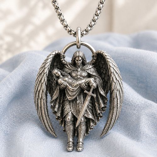 Archangel Saint St Michael silver pendant With The Wings Of Redemption necklace